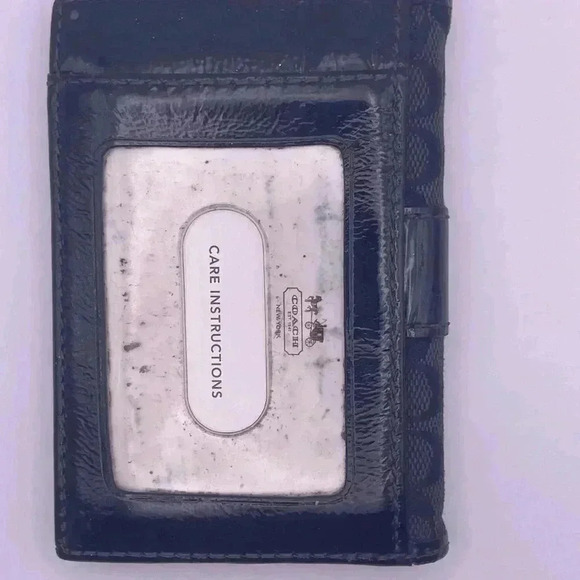 Coach Small Wallet- Black Coach Signature Logo Fabric with Black Patent - Picture 7 of 9